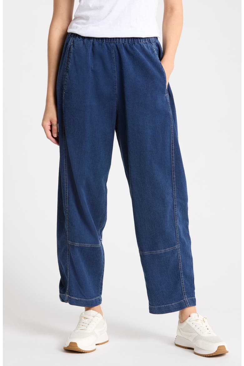 Pique Barrel Leg Ankle Pants, Main, color, DARK WASH