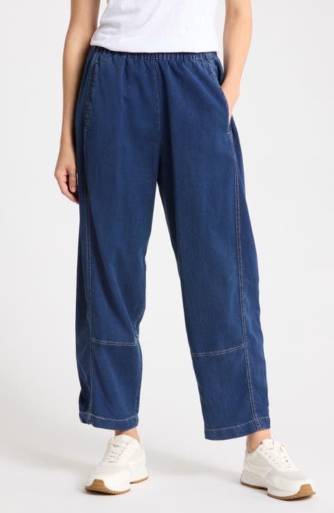 Pique Barrel Leg Ankle Pants