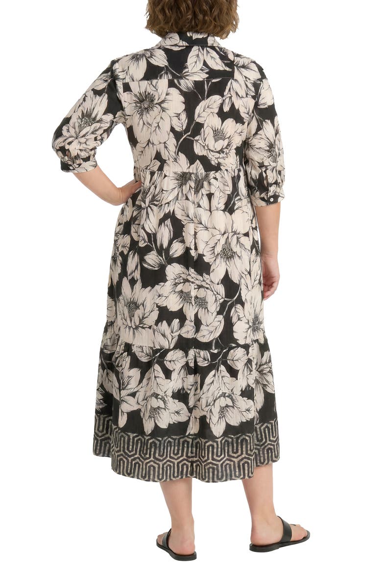 Floral Tiered A-Line Midi Dress, Alternate, color, BLACK/ IVORY