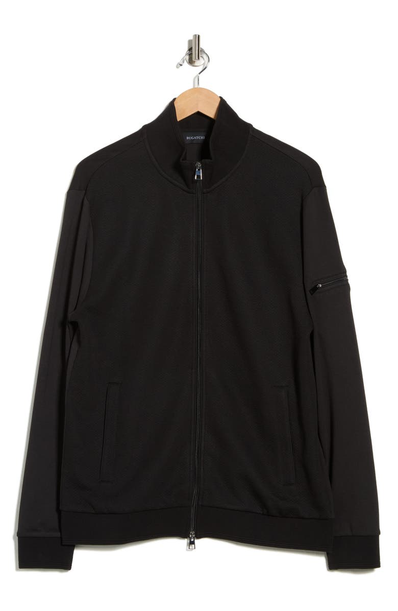 Bugatchi Stretch Knit Full Zip Jacket, Alternate, color, Caviar