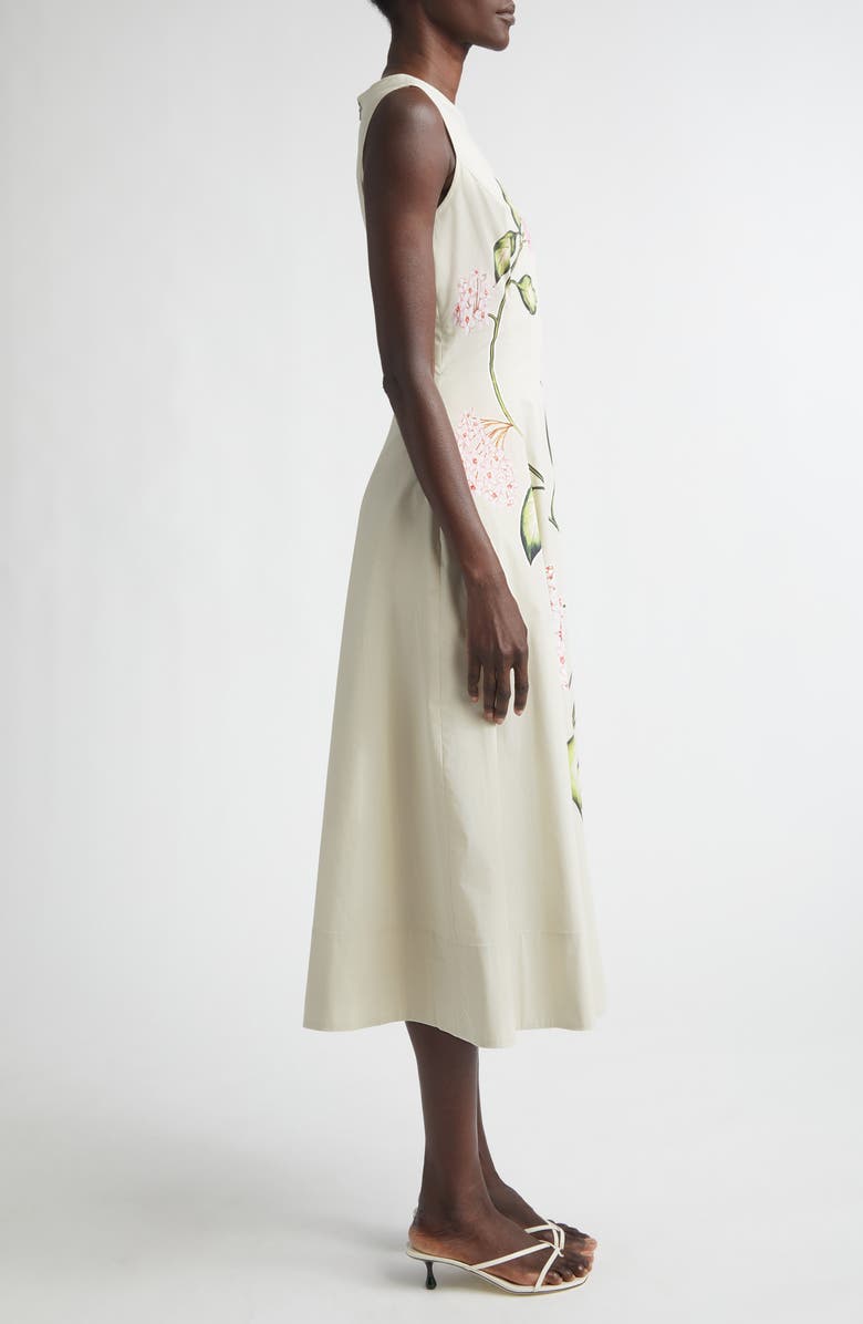 Oscar de la Renta Porcelain Flowers Stretch Cotton Poplin A-Line Dress, Alternate, color, Pink/ Oatmeal