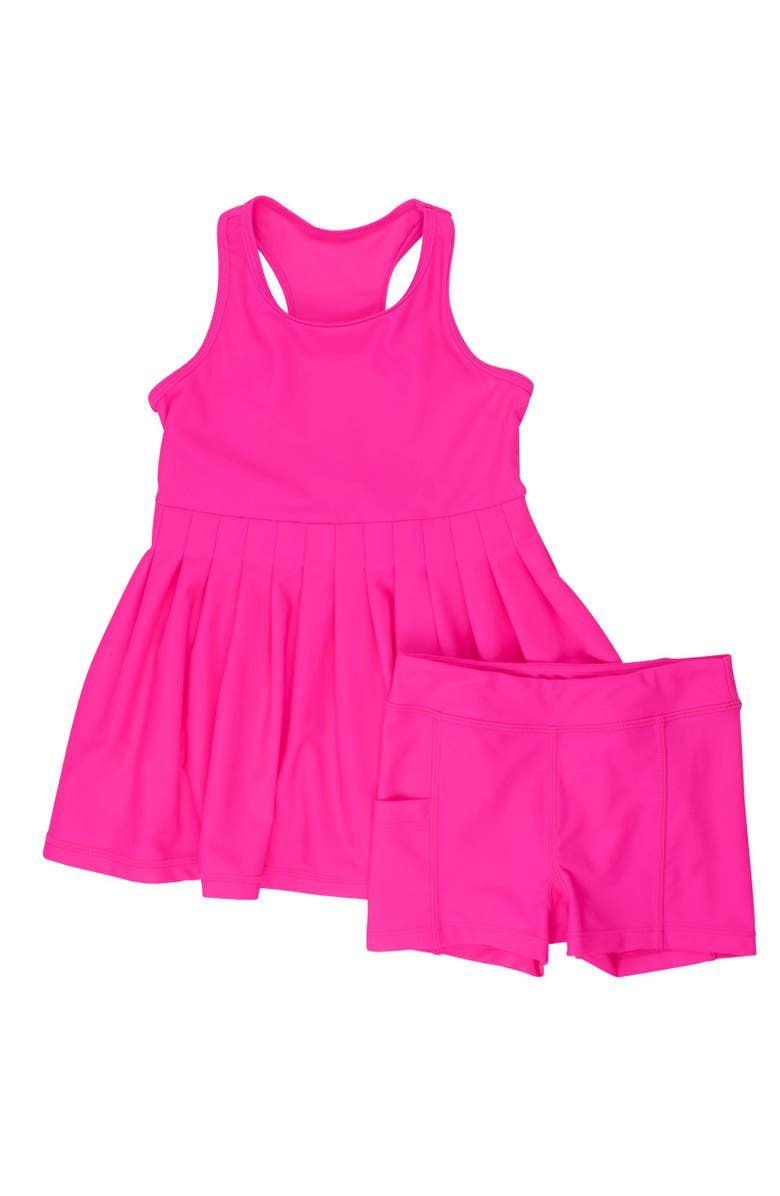 RuffleButts Toddler Girls UPF50+ Active Dress & Bike Short Set, Main, color, Neon Magenta