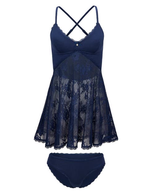 Adore Me Marien Babydoll & Bikini Set In Blue
