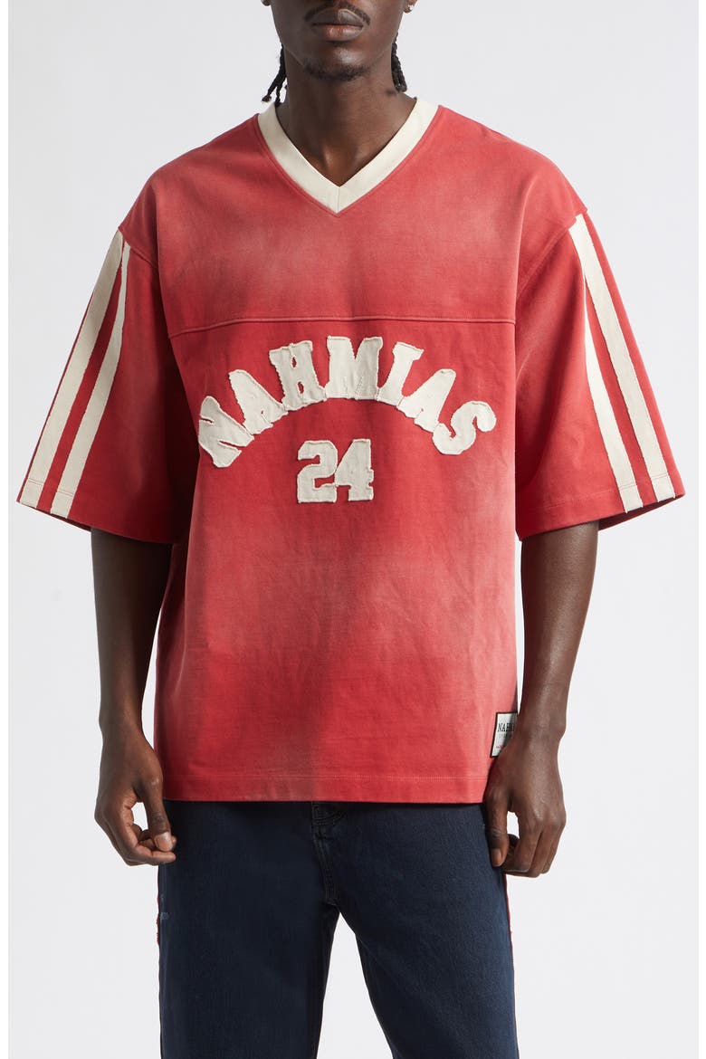 Campus Oversize Heavyweight Cotton V-Neck Jersey, Main, color, BURGUNDY