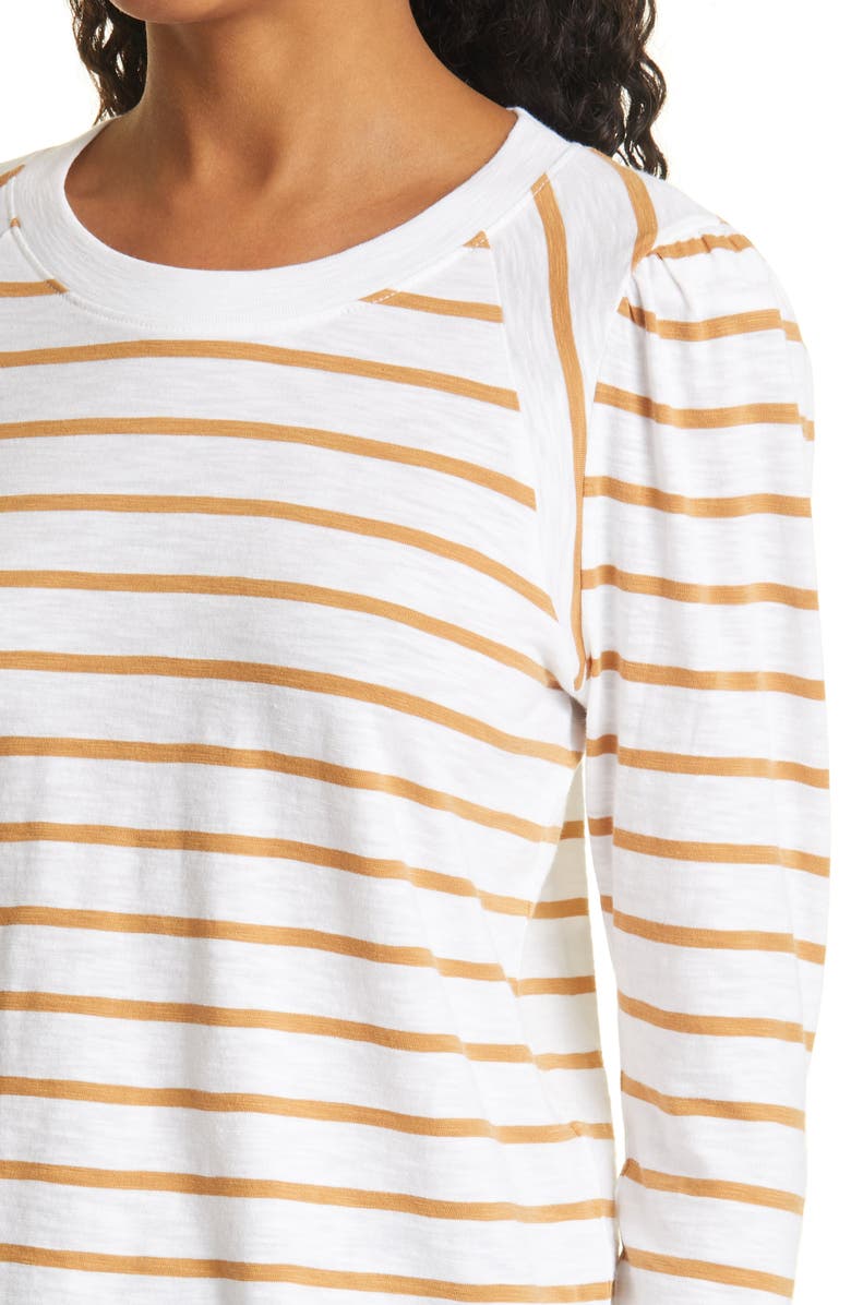 Veronica Beard Mason Stripe Puff Sleeve Baseball T-Shirt, Alternate, color,