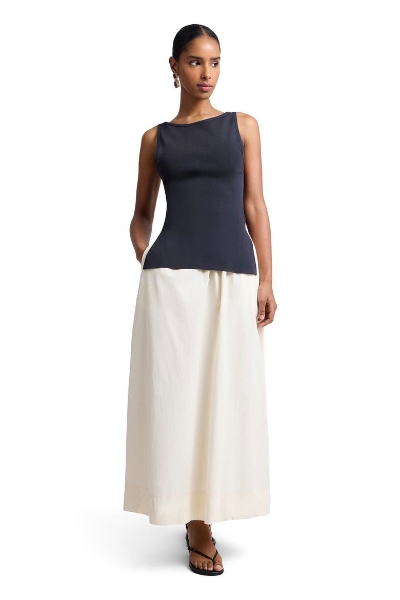 Boatneck Mix Media Dress, Main, color, Black/Ivory