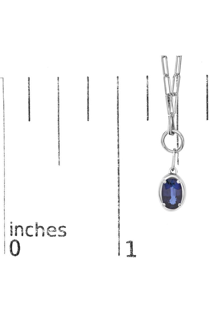 10K White Gold Oval Blue Sapphire Solitaire Paperclip Pendant Necklace, Alternate, color, White