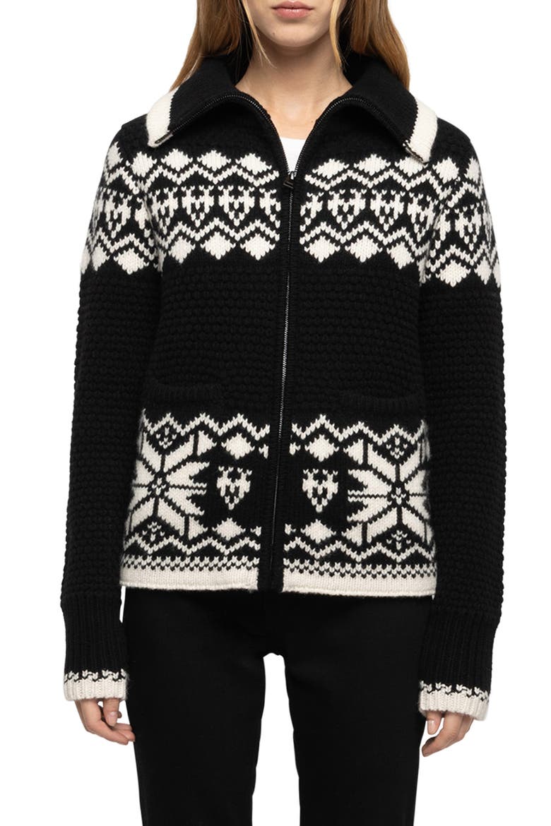 Gildas Pattern Front Zip Wool & Cashmere Cardigan, Main, color, BLACK