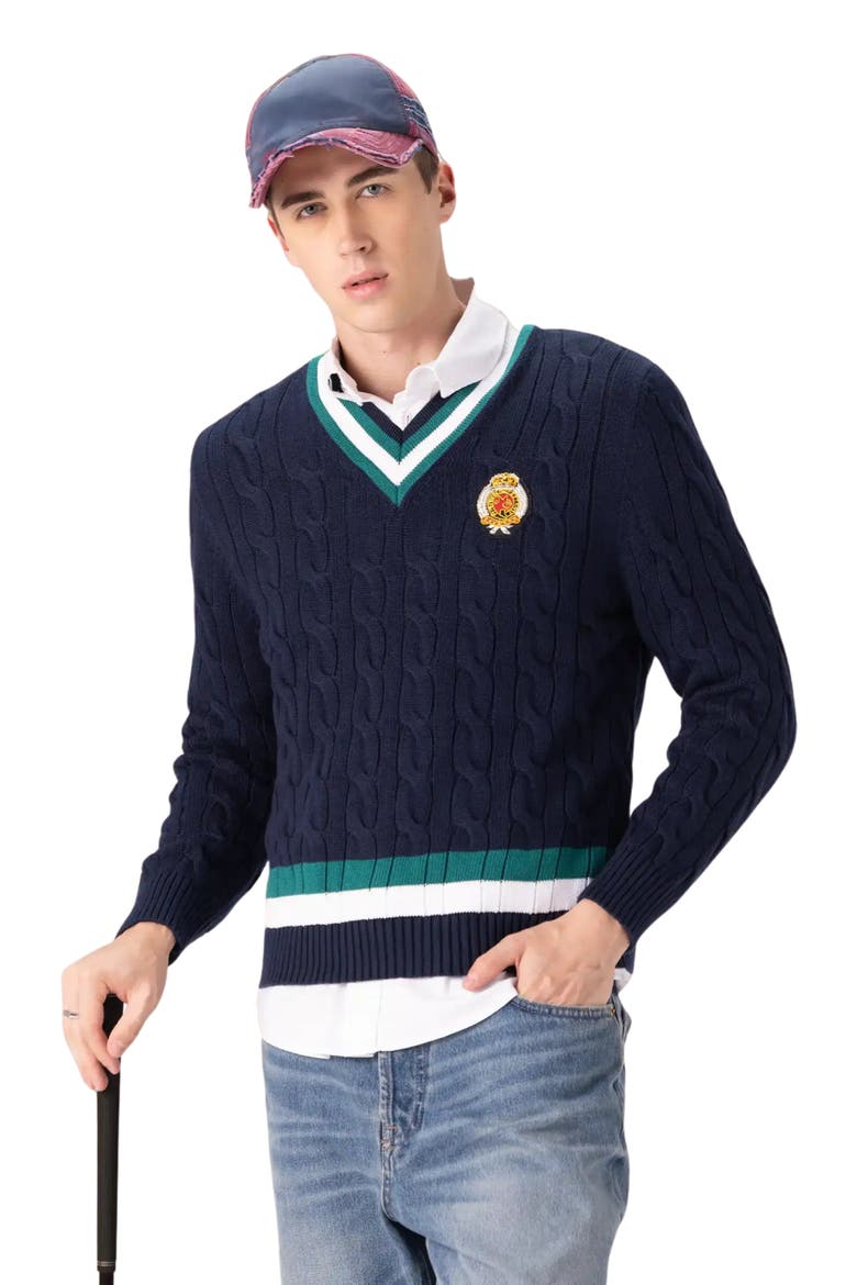 Cable Knit Cricket Sweater, Main, color, Navy