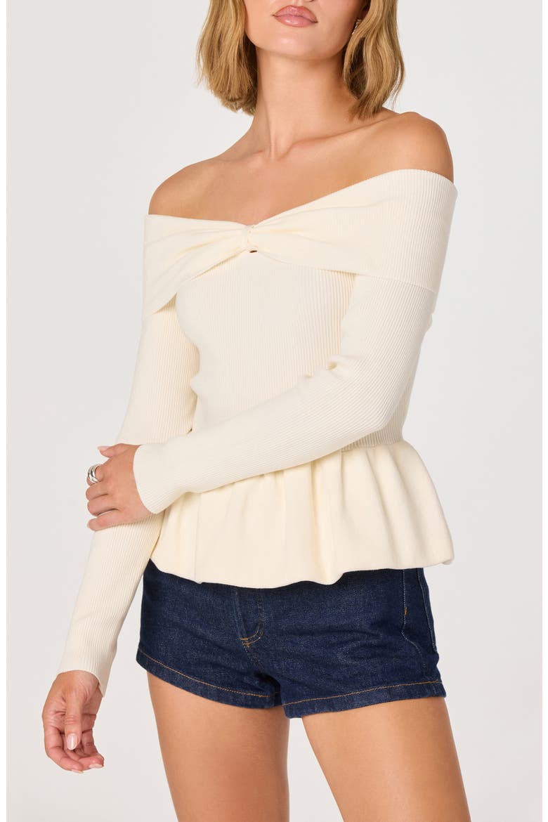 Tiarra Off-the-Shoulder Peplum Sweater, Alternate, color, CREAM