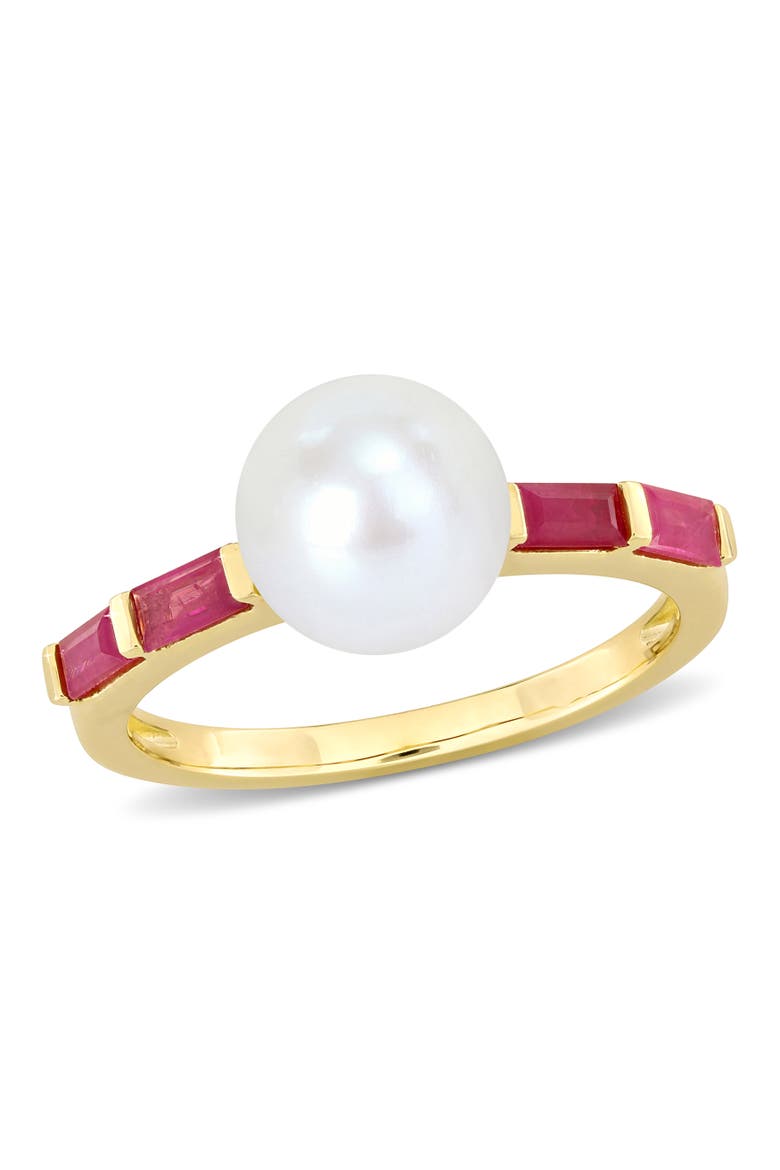 Cultured Pearl & Gemstone Ring 10k, Main, color, Ruby/Yellow Gold
