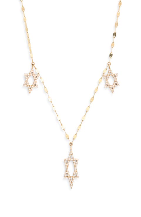 14K Gold Pavé Diamond Triple Star of David Necklace