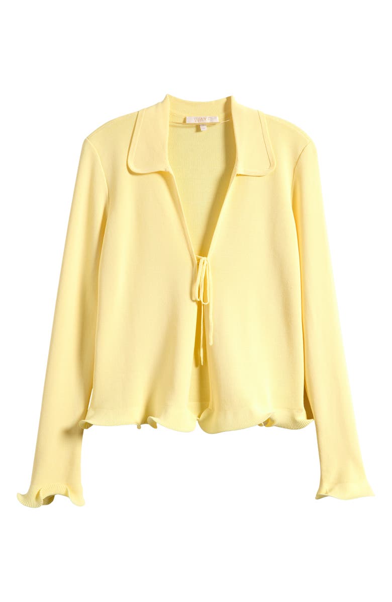 WAYF Isla Ruffle Tie Front Cardigan, Main, color, Yellow