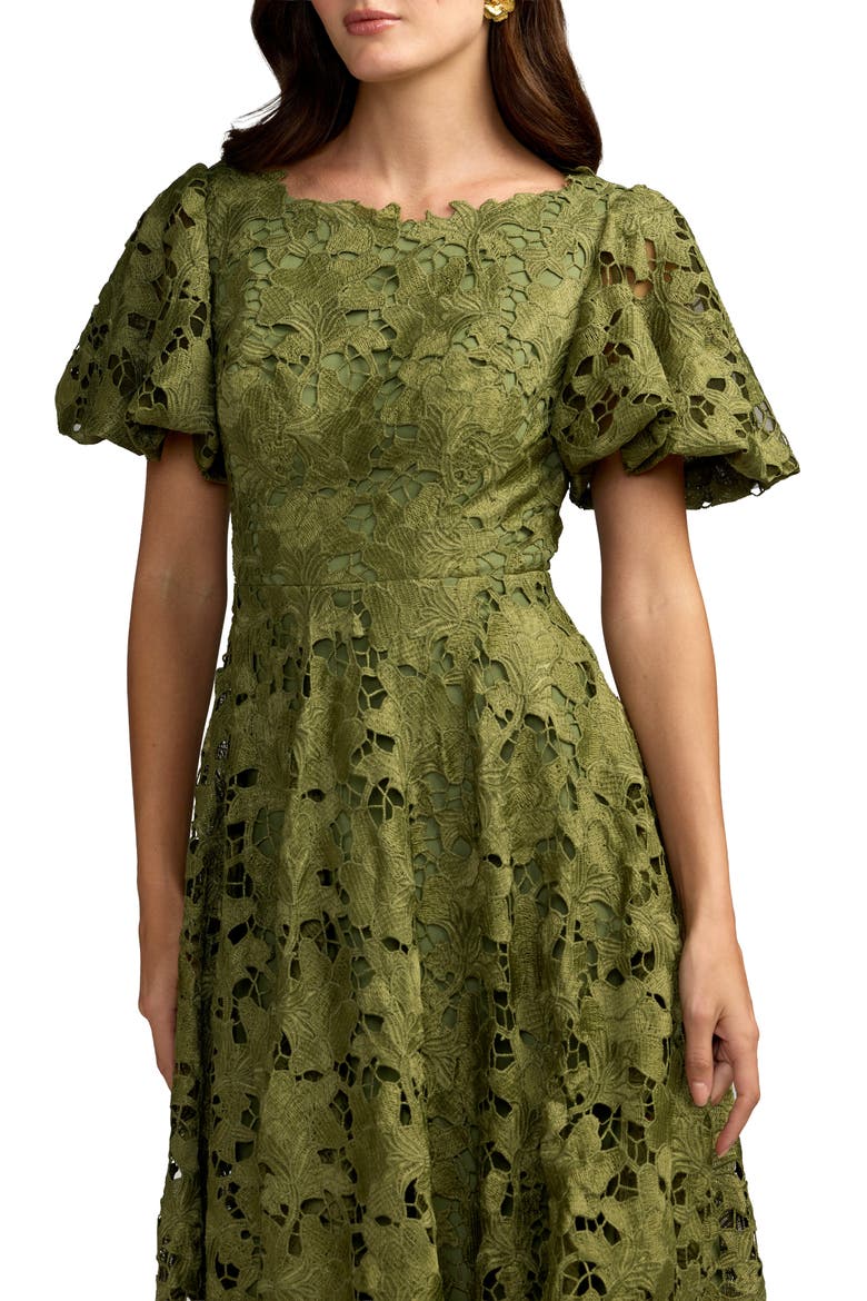 Floral Lace Flutter Sleeve Midi Dress, Alternate, color, Olive