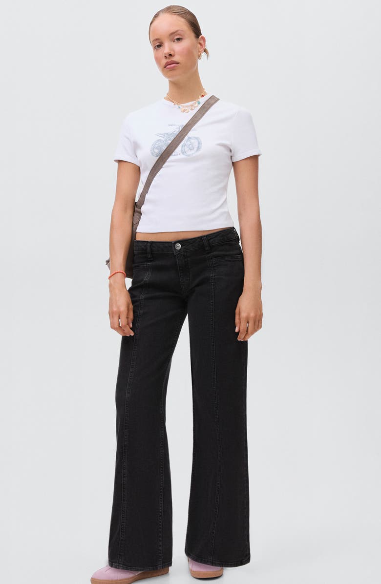 MANGO TEEN Frayed Stars Straight Leg Jeans, Alternate, color, Black Denim