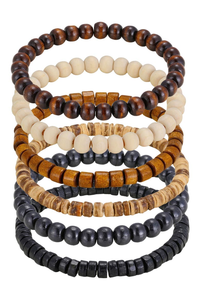 Men's Wooden Bead Stretch Bracelets, Main, color, BROWN/ WHITE