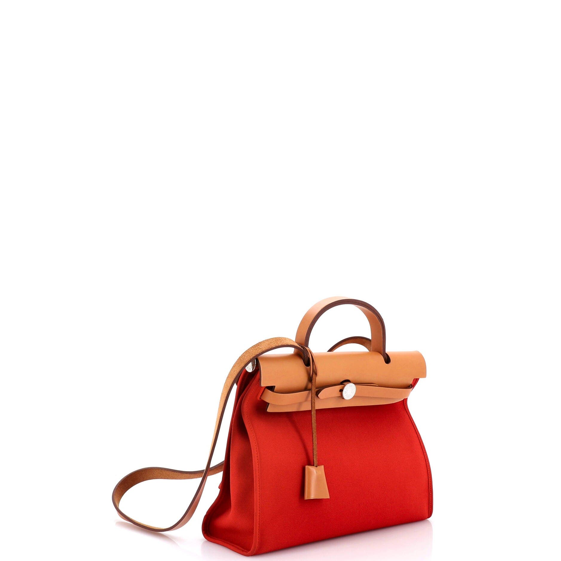 Pre-Owned Hermes Herbag Zip Leather and Toile 31, Alternate, color, Rouge Tomate