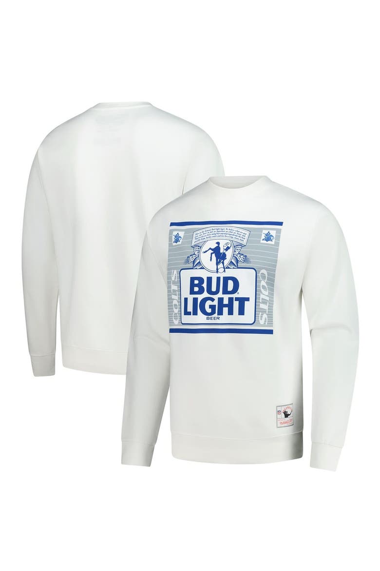 Men's Mitchell & Ness x Bud Light White Indianapolis Colts The Crest Pullover Sweatshirt, Alternate, color, White