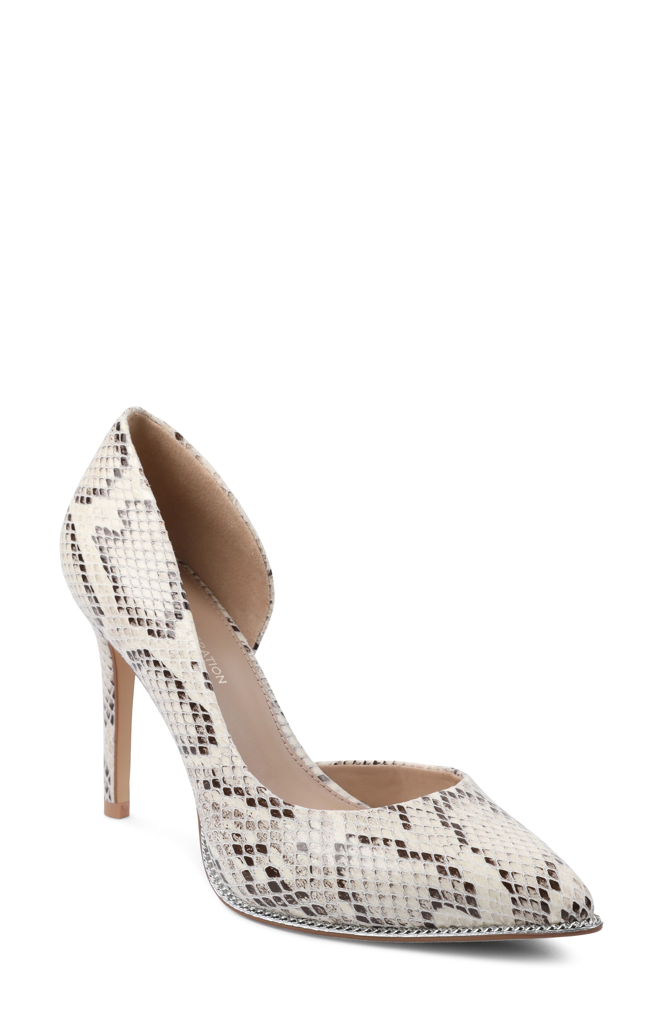Harnoy Half d'Orsay Pointed Toe Pump, Main, color, IVORY SNAKE