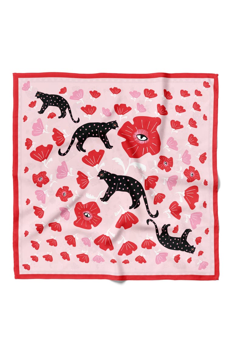 Poppy Polka Cat Cotton Silk Bandana, Main, color, Pink