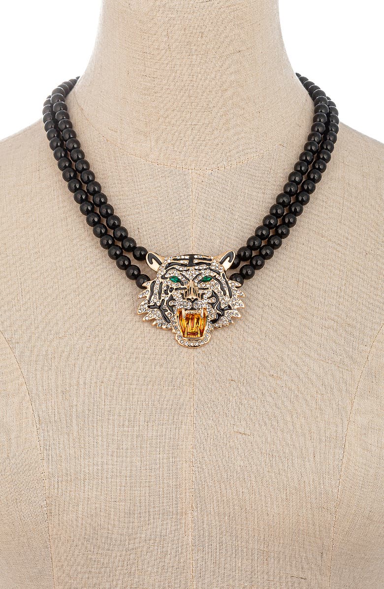 EYE CANDY LOS ANGELES Tiger's Head Statement Necklace, Alternate, color, Black