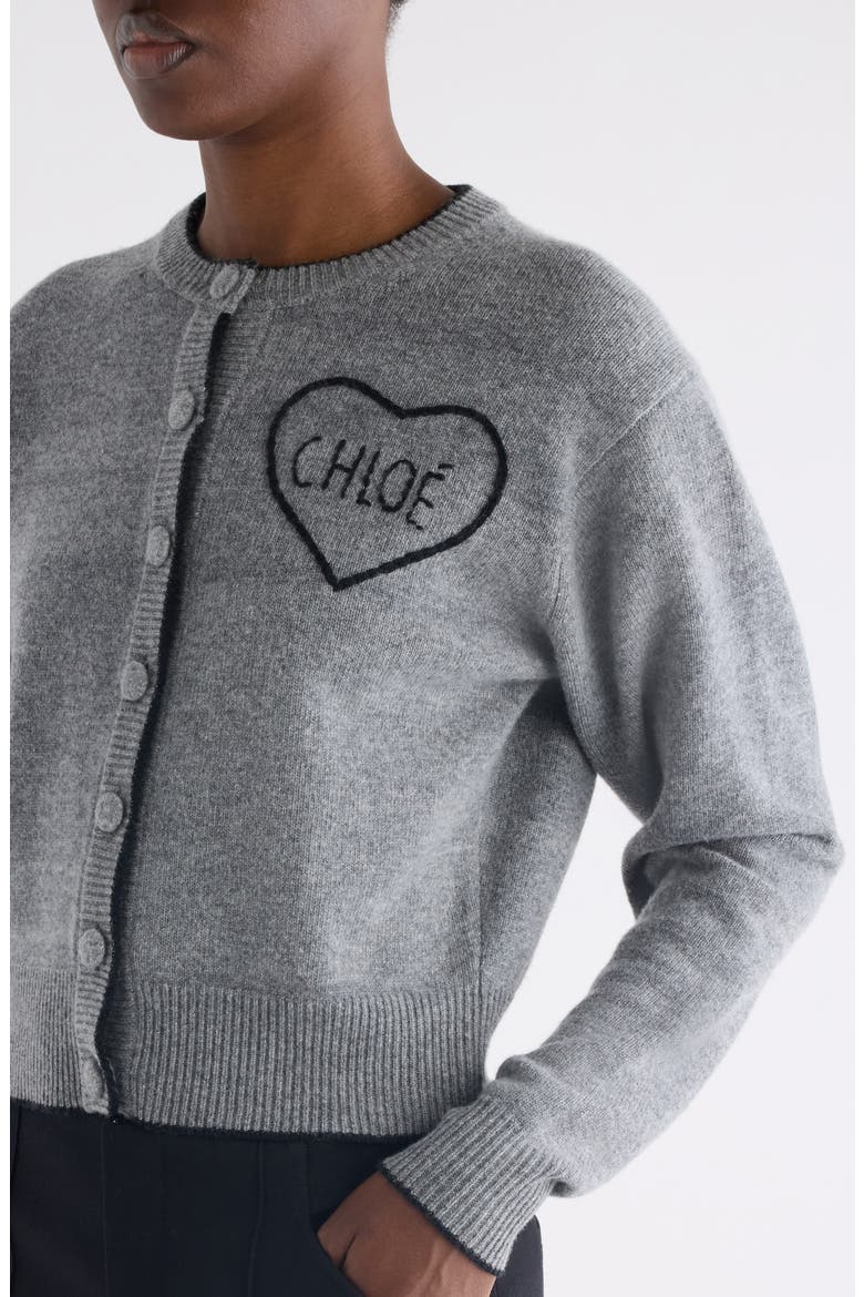 Embroidered Logo Crop Wool & Cashmere Cardigan, Alternate, color, DIVINE GREY