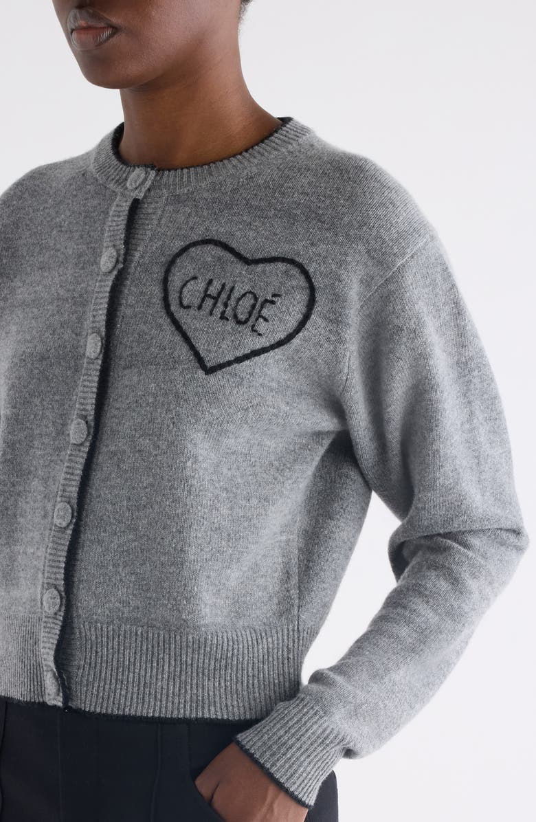 Chloé Embroidered Logo Crop Wool & Cashmere Cardigan, Alternate, color, Divine Grey