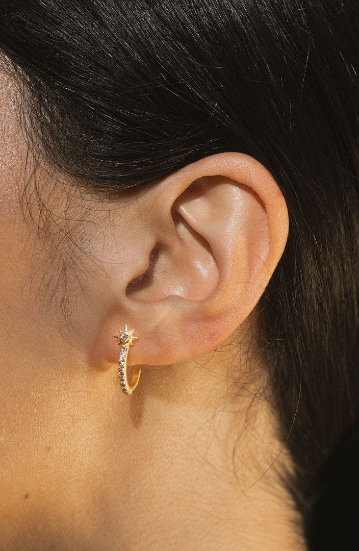 Satya Jewelry Scattered Stardust Celestial Moon and Star Pavé Hoop ...