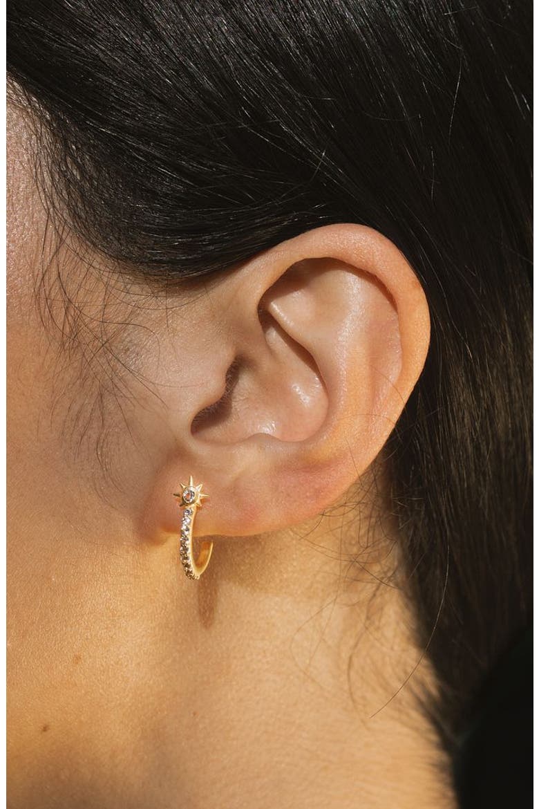 Scattered Stardust Celestial Moon and Star Pavé Hoop Earrings, Alternate, color, Gold