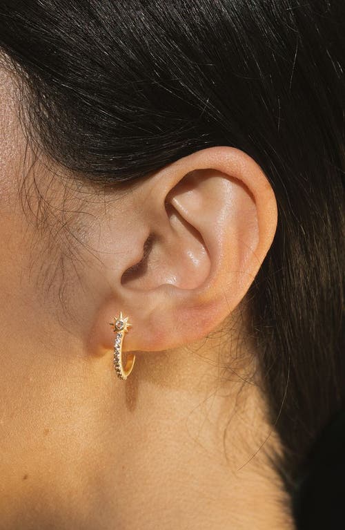 Satya Jewelry Scattered Stardust Celestial Moon And Star Pavé Hoop Earrings In Gold