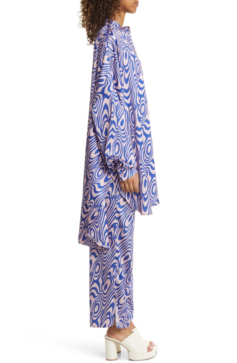 Dressed in Lala Oversize Button-Up Satin Shirt & High Waist Crop Pants Set, Alternate, color,