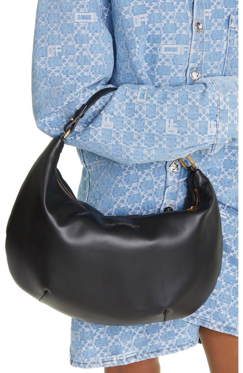 Off-White Paper Clip Leather Hobo Bag, Alternate, color, Black