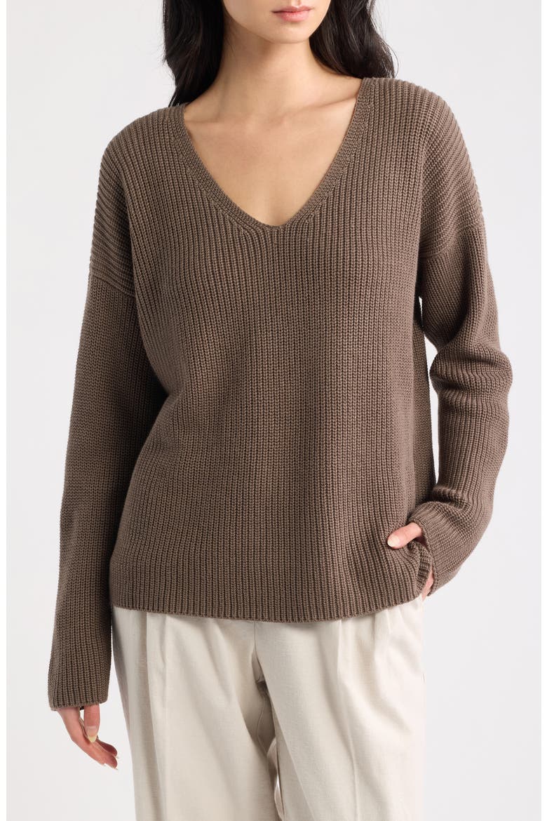 V-Neck Organic Cotton & Tencel Lyocell Sweater, Main, color, COBBLESTONE