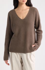 Eileen Fisher V-Neck Organic Cotton & Tencel Lyocell Sweater