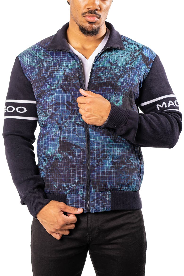 Oceanography Mixed Media Insulated Bomber Jacket, Alternate, color, BLUE