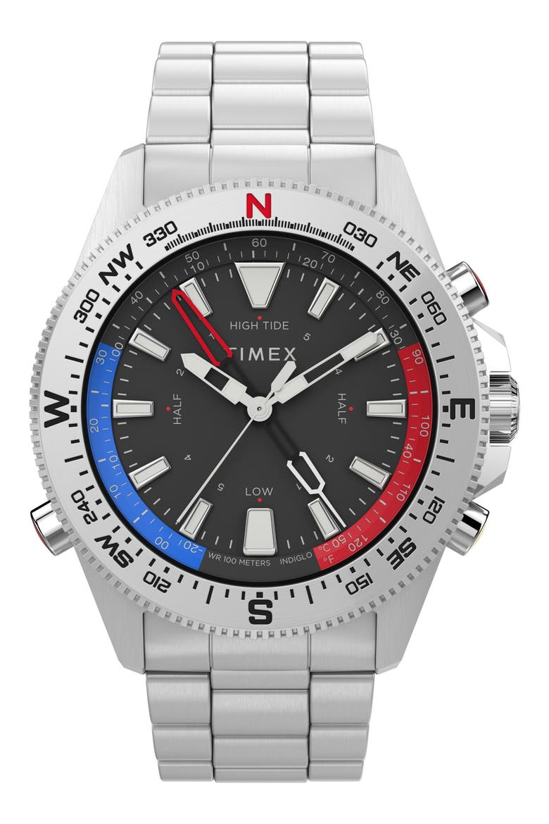 Expedition North Compass Bracelet Watch, 43mm, Main, color, SILVER/ BLACK/ SILVER