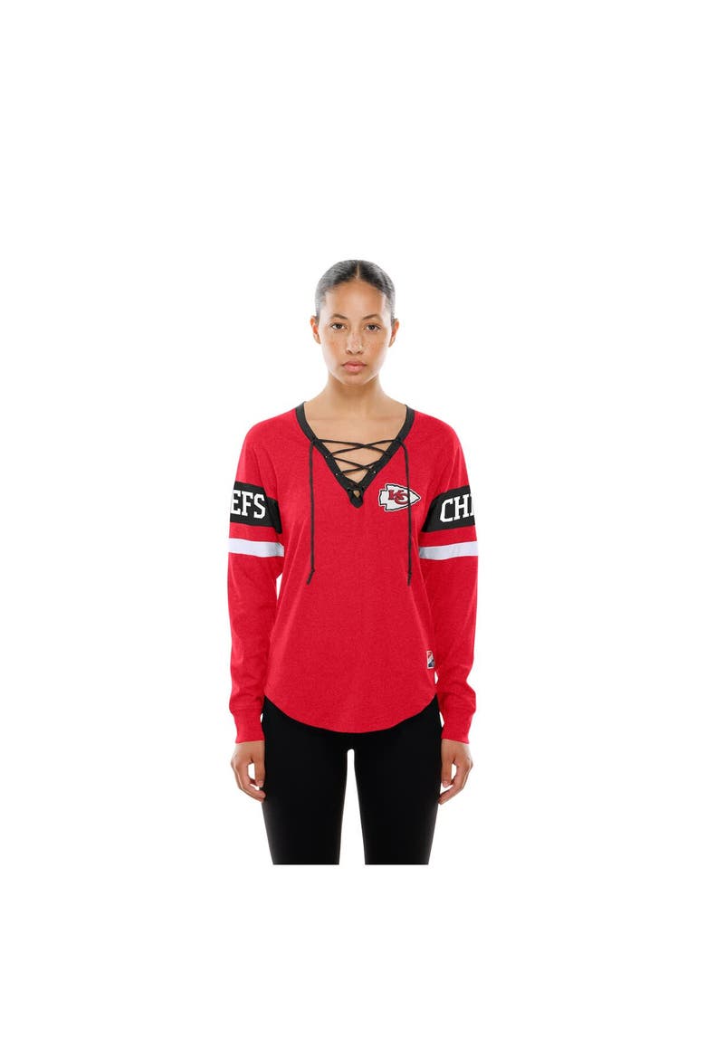 Women's New Era  Red Kansas City Chiefs Throwback Lace-Up Long-Sleeve T-Shirt, Alternate, color, Red