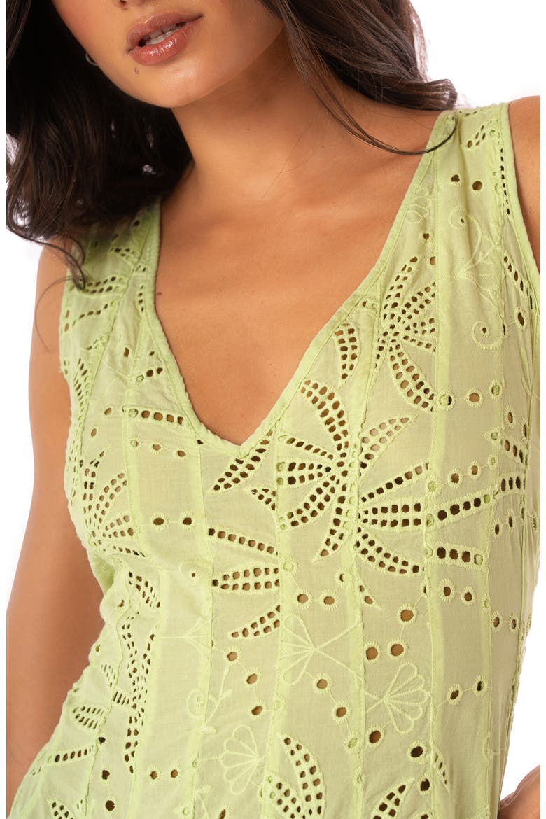 Palm Embroidery Geranium Semisheer Cotton Maxi Dress, Alternate, color, LT PASTEL GREEN