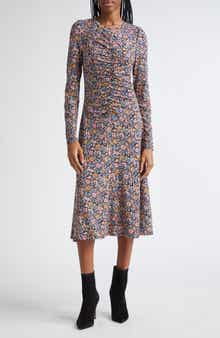 Veronica Beard Gale Floral Long Sleeve Cotton Knit Midi Dress