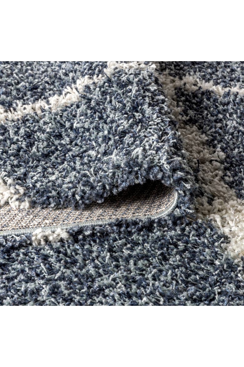 Mercer Shag Plush Tassel Moroccan Geometric Trellis Denim Area Rug, Alternate, color, Denim Blue/Cream