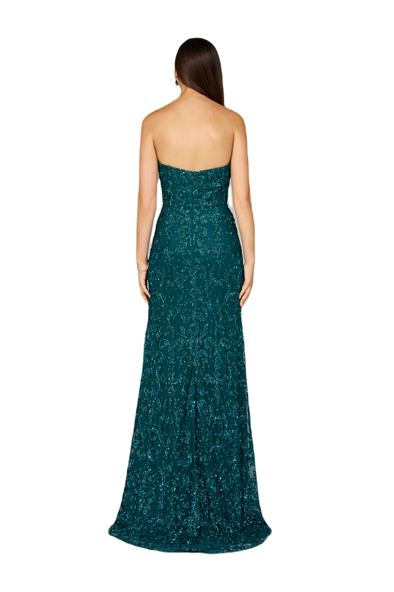 Beaded Strapless Dress with Slit, Alternate, color, Teal