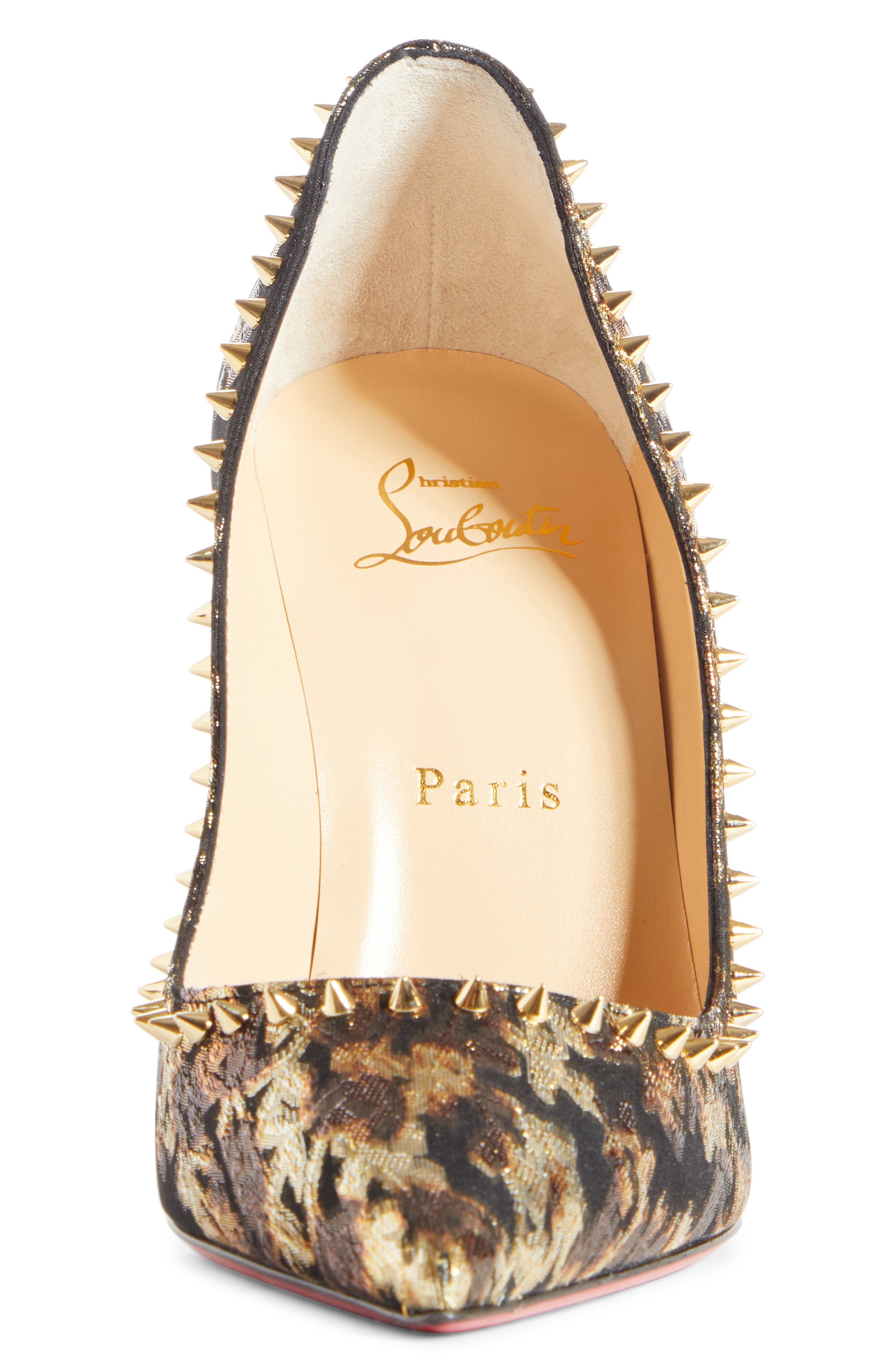 Christian Louboutin Anjalina Spike Metallic Pointed Toe Pump, Alternate, color, 