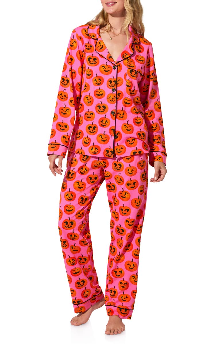 BedHead Pajamas Stretch Organic Cotton Pajamas, Main, color, Jolly Jack-O-Lantern