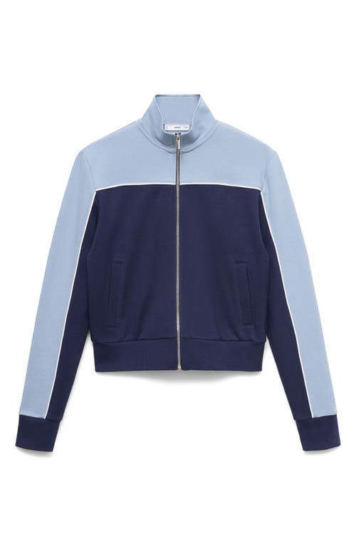 Mango Two-tone Zip Front Jacket In Blue