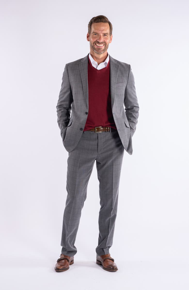 SAVILE ROW CO Grey Rust Windowpane Suit, Alternate, color, Grey