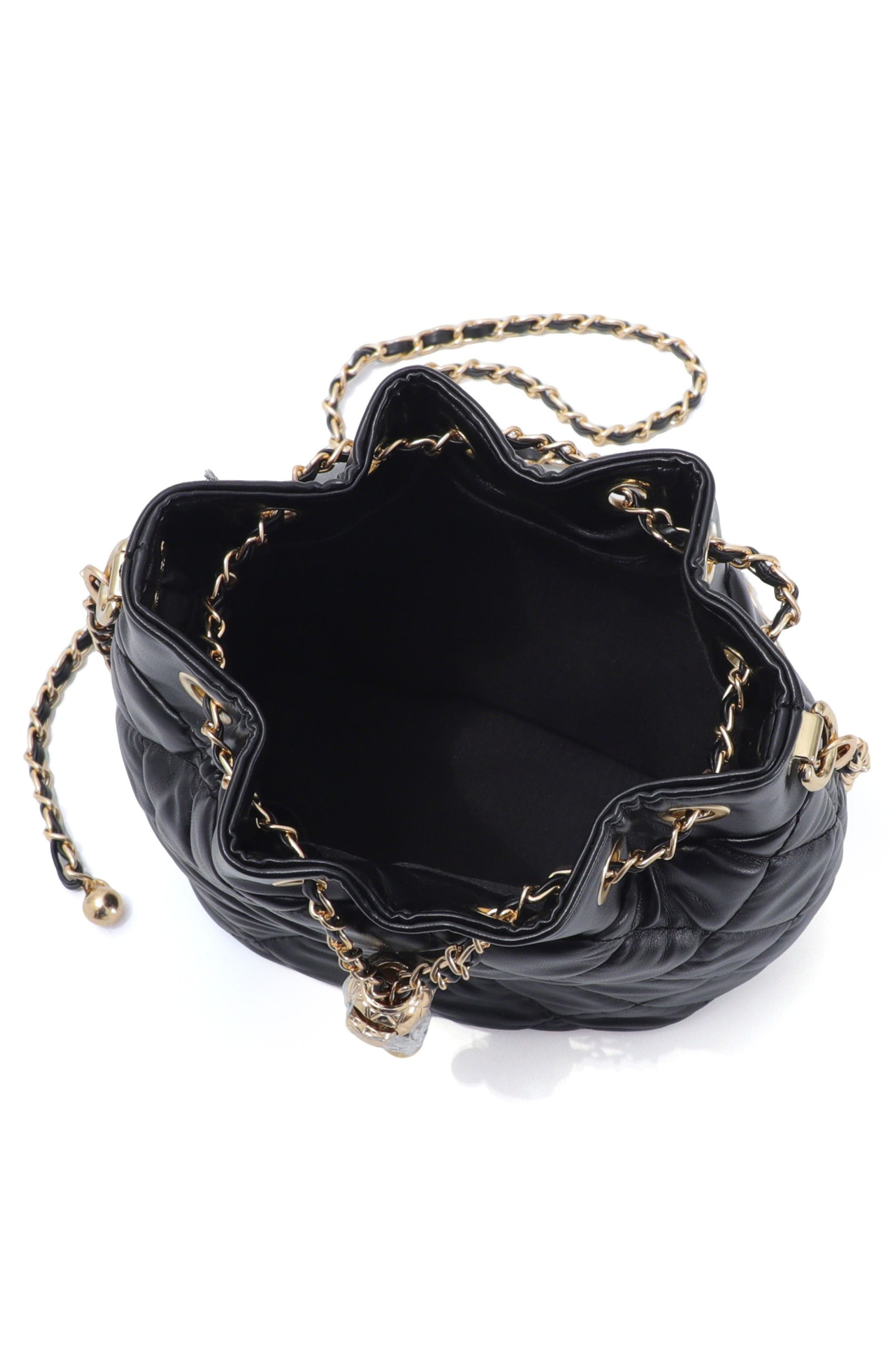 Adornia Cushion Quilt Drawstring Bucket Bag, Alternate, color, Black