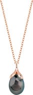 The Pearl Source 10-11mm Tahitian South Sea Pearl Rose Gold Plated Olive Pendant