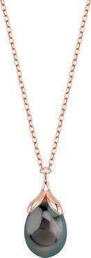 The Pearl Source 10-11mm Tahitian South Sea Pearl Rose Gold Plated Olive Pendant