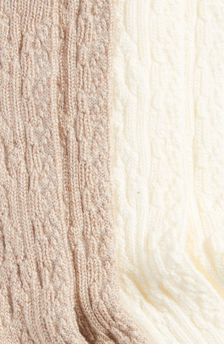 Hue Assorted 2-Pack Cable Crew Socks, Alternate, color, Ivory