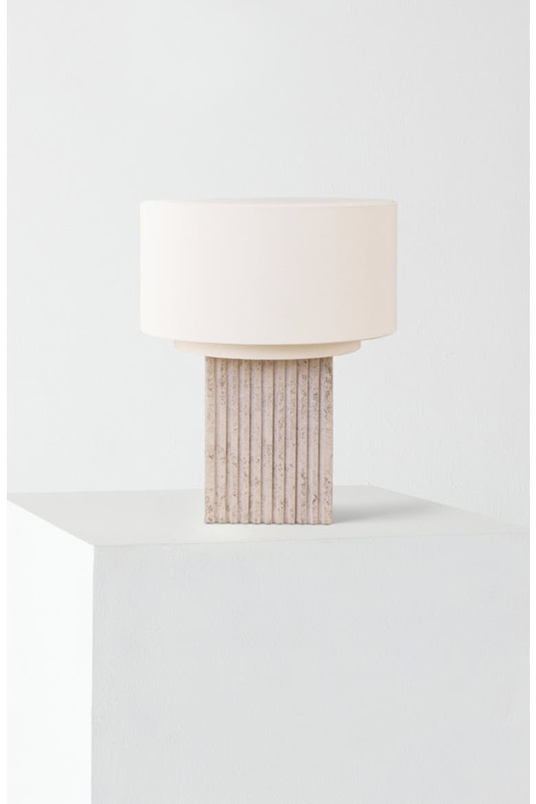 Atticus 15" Modern LED Natural Limestone Table Lamp with Cotton Fabric Shade, Main, color, Cream